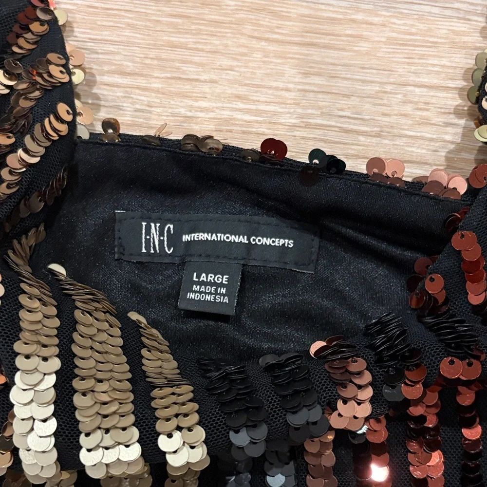 INC Sequin Striped Women's Top size large - Picture 2 of 3